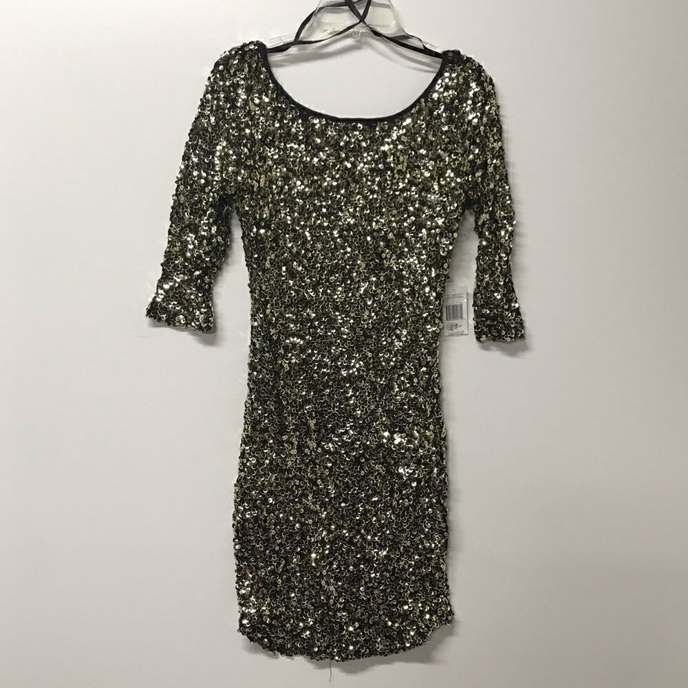 Jodi Kristopher Gold Black Sequined Dress size S